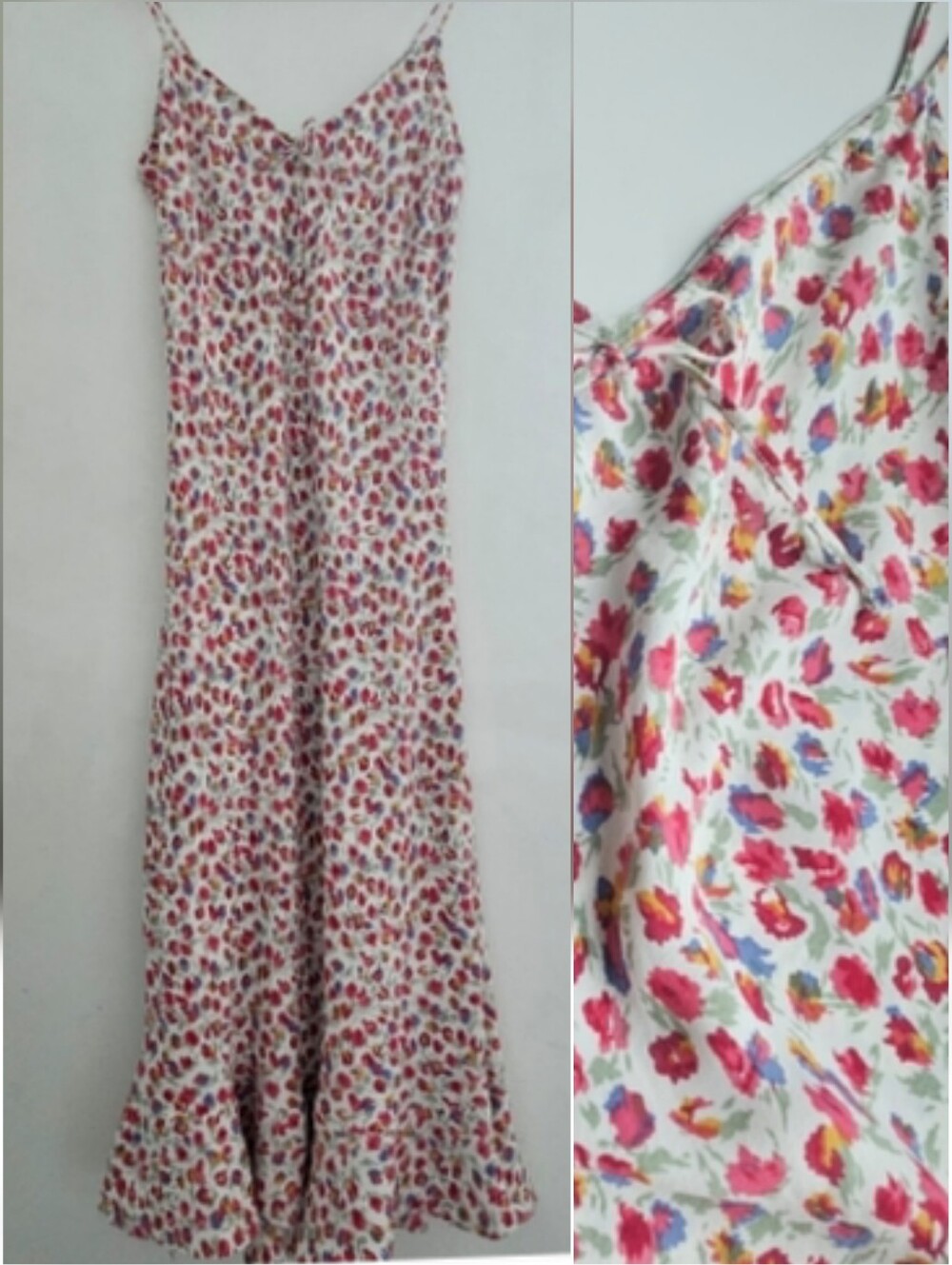 Vintage Adini Ditzy Floral Ruffle Bottom Edge Midi Slip Dress